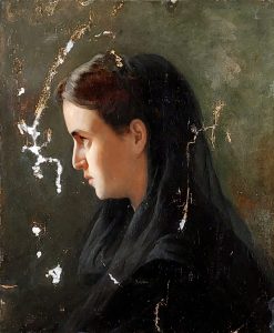 Ölgemälde, Porträt 19. Jahrhundert, gereinigt, vor den Retuschen